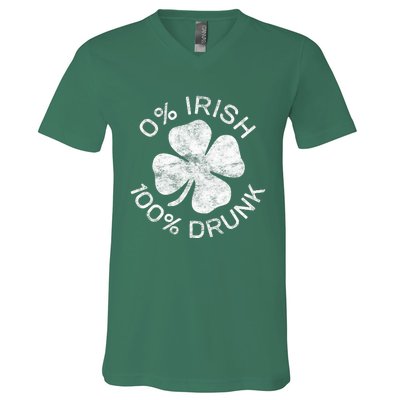 0% Irish 100% Drunk Vintage Saint Patricks Day V-Neck T-Shirt