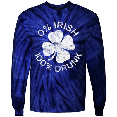 0% Irish 100% Drunk Vintage Saint Patricks Day Tie-Dye Long Sleeve Shirt