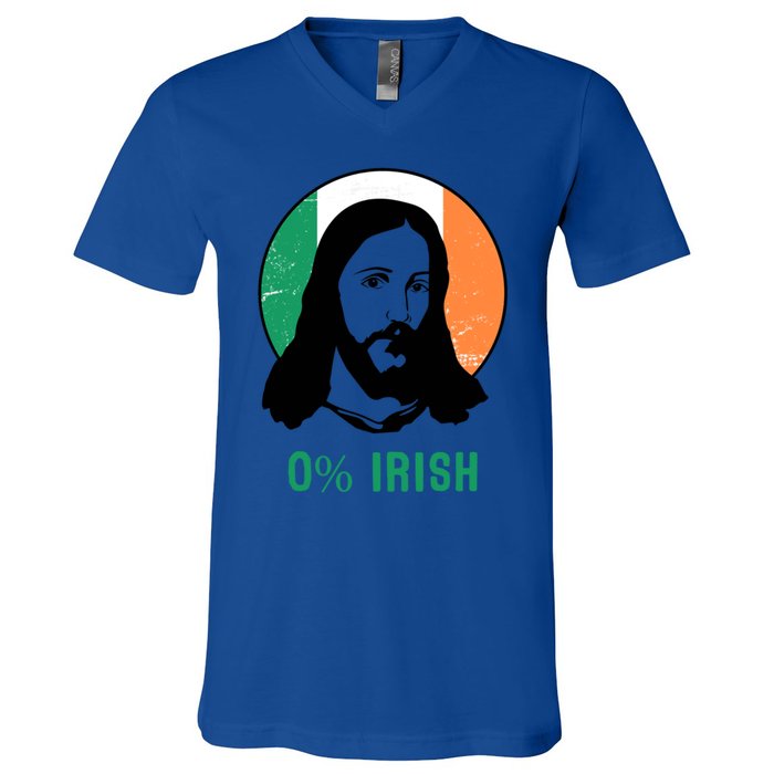 0% Irish Ireland Flag Jesus St Patricks Day Gift V-Neck T-Shirt