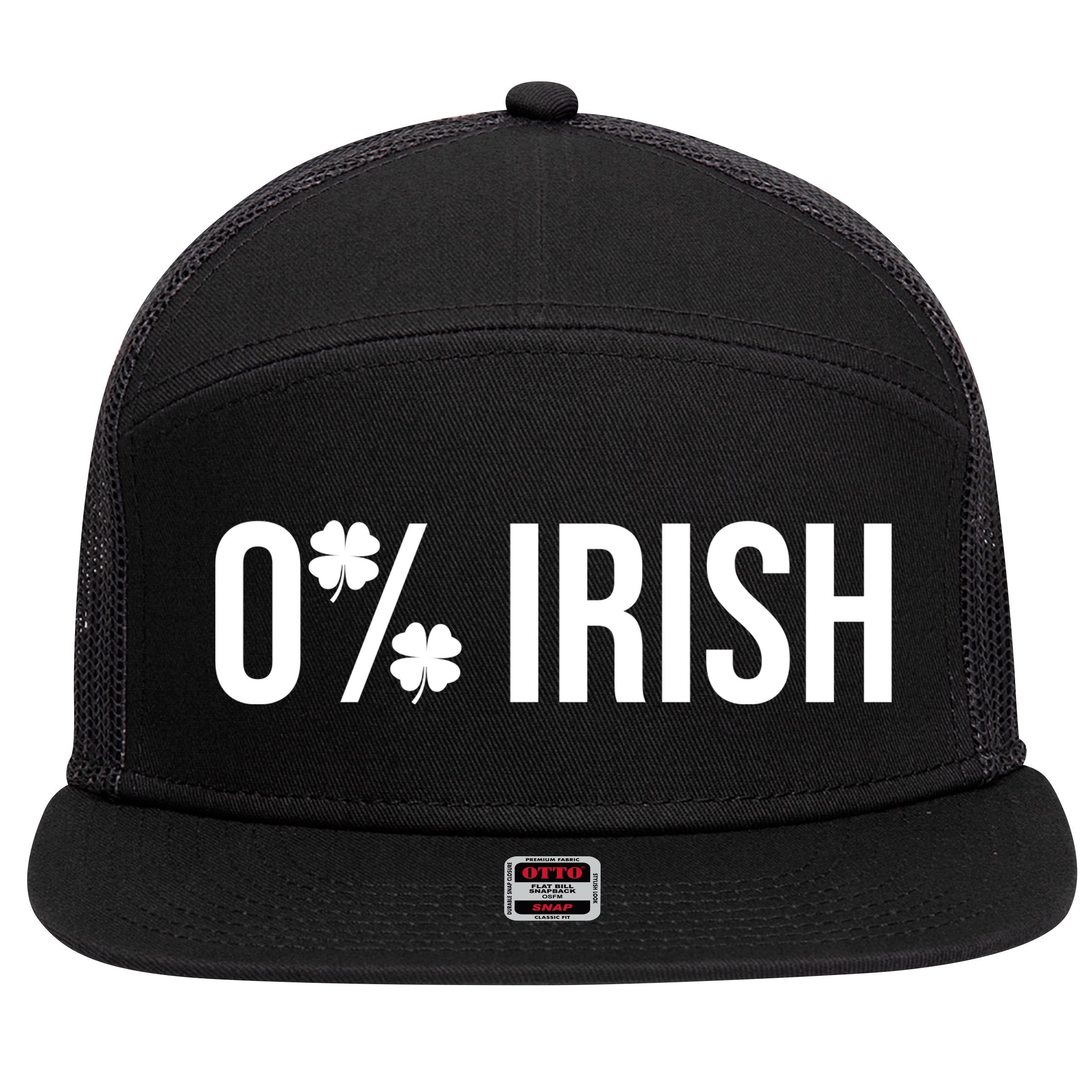 0% Irish Zero Percent Funny St Patricks Day 7 Panel Mesh Trucker Snapback Hat