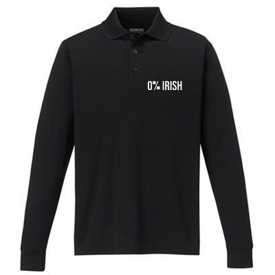 0% Irish Zero Percent Funny St Patricks Day Performance Long Sleeve Polo