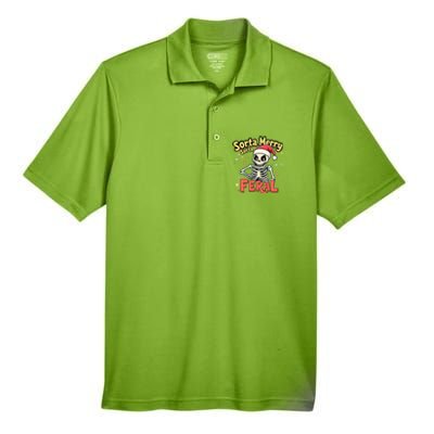 03 Sorta Merry Sorta Scary Funny Christmas Skeleton Men's Origin Performance Pique Polo