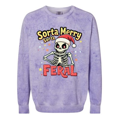 03 Sorta Merry Sorta Scary Funny Christmas Skeleton Colorblast Crewneck Sweatshirt