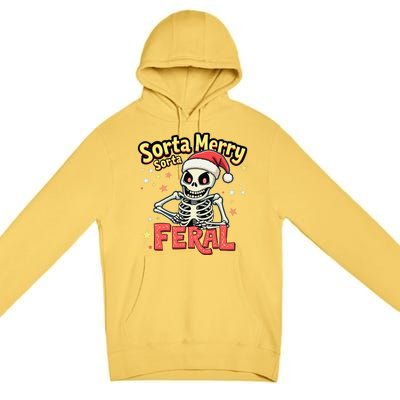 03 Sorta Merry Sorta Scary Funny Christmas Skeleton Premium Pullover Hoodie