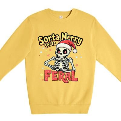 03 Sorta Merry Sorta Scary Funny Christmas Skeleton Premium Crewneck Sweatshirt