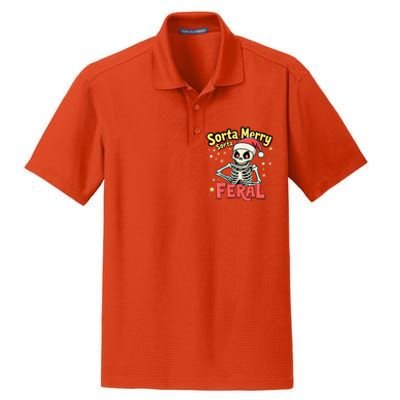 03 Sorta Merry Sorta Scary Funny Christmas Skeleton Dry Zone Grid Polo