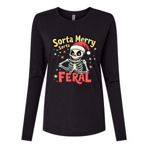 03 Sorta Merry Sorta Scary Funny Christmas Skeleton Womens Cotton Relaxed Long Sleeve T-Shirt