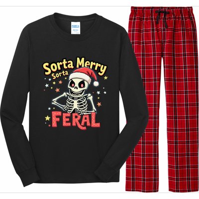 03 Sorta Merry Sorta Scary Funny Christmas Skeleton Long Sleeve Pajama Set