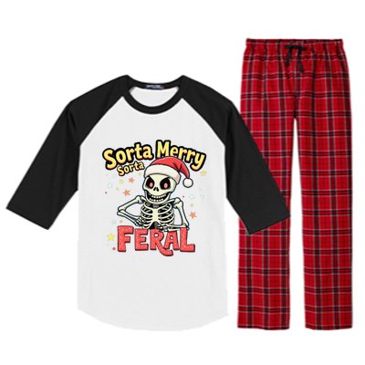 03 Sorta Merry Sorta Scary Funny Christmas Skeleton Raglan Sleeve Pajama Set