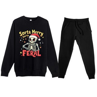 03 Sorta Merry Sorta Scary Funny Christmas Skeleton Premium Crewneck Sweatsuit Set