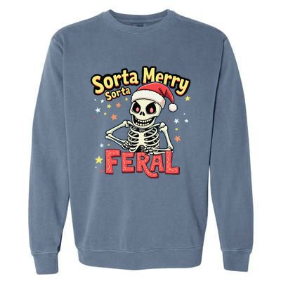 03 Sorta Merry Sorta Scary Funny Christmas Skeleton Garment-Dyed Sweatshirt