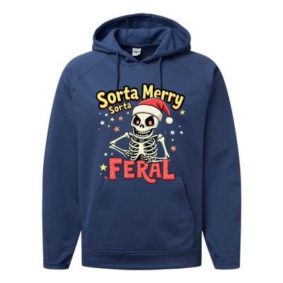 03 Sorta Merry Sorta Scary Funny Christmas Skeleton Performance Fleece Hoodie