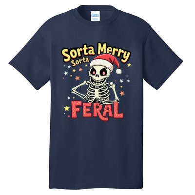 03 Sorta Merry Sorta Scary Funny Christmas Skeleton Tall T-Shirt