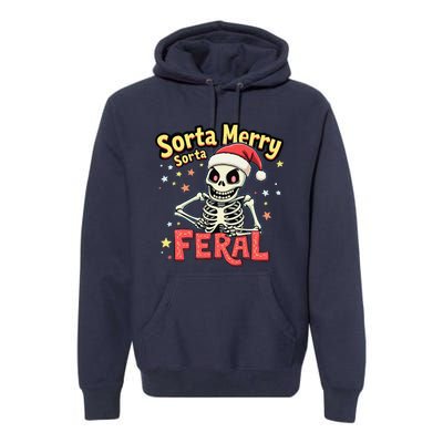 03 Sorta Merry Sorta Scary Funny Christmas Skeleton Premium Hoodie