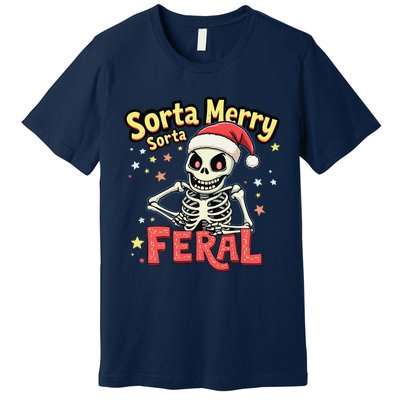 03 Sorta Merry Sorta Scary Funny Christmas Skeleton Premium T-Shirt