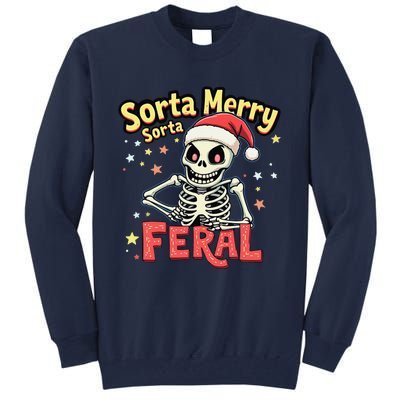 03 Sorta Merry Sorta Scary Funny Christmas Skeleton Tall Sweatshirt