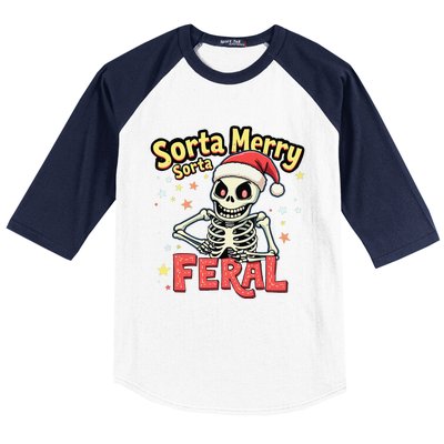 03 Sorta Merry Sorta Scary Funny Christmas Skeleton Baseball Sleeve Shirt