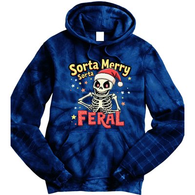 03 Sorta Merry Sorta Scary Funny Christmas Skeleton Tie Dye Hoodie