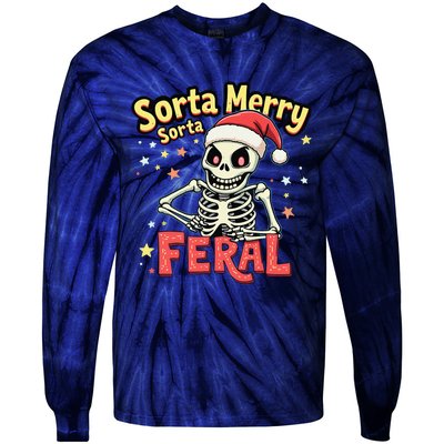 03 Sorta Merry Sorta Scary Funny Christmas Skeleton Tie-Dye Long Sleeve Shirt