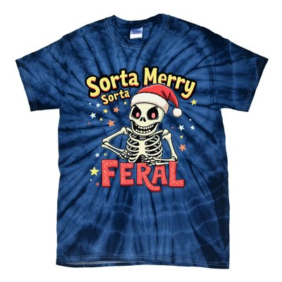 03 Sorta Merry Sorta Scary Funny Christmas Skeleton Tie-Dye T-Shirt