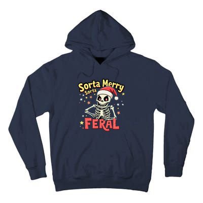 03 Sorta Merry Sorta Scary Funny Christmas Skeleton Tall Hoodie