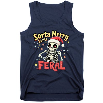 03 Sorta Merry Sorta Scary Funny Christmas Skeleton Tank Top