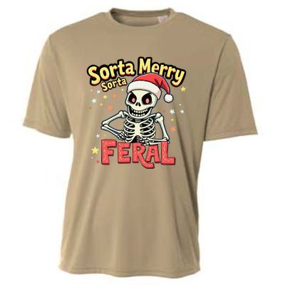 03 Sorta Merry Sorta Scary Funny Christmas Skeleton Cooling Performance Crew T-Shirt