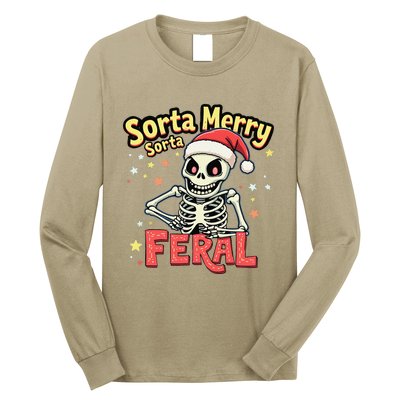 03 Sorta Merry Sorta Scary Funny Christmas Skeleton Long Sleeve Shirt