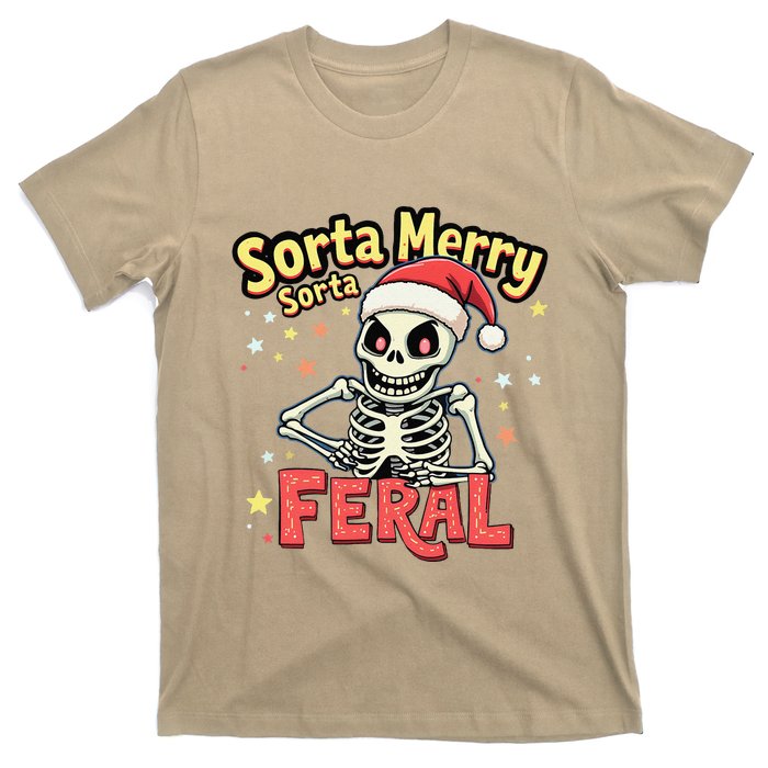 03 Sorta Merry Sorta Scary Funny Christmas Skeleton T-Shirt