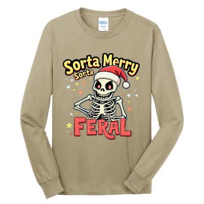 03 Sorta Merry Sorta Scary Funny Christmas Skeleton Tall Long Sleeve T-Shirt