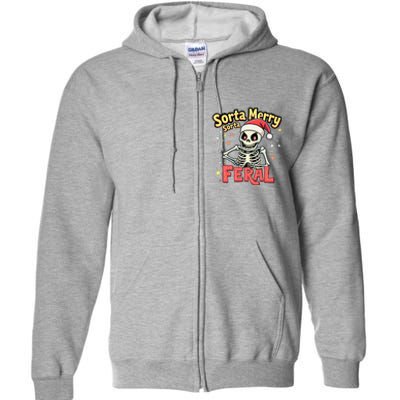 03 Sorta Merry Sorta Scary Funny Christmas Skeleton Full Zip Hoodie