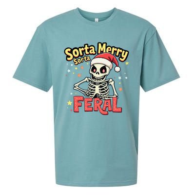 03 Sorta Merry Sorta Scary Funny Christmas Skeleton Sueded Cloud Jersey T-Shirt