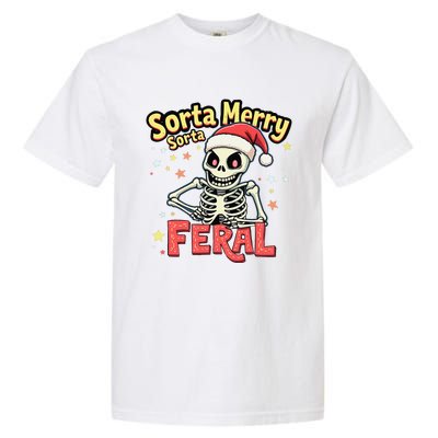 03 Sorta Merry Sorta Scary Funny Christmas Skeleton Garment-Dyed Heavyweight T-Shirt