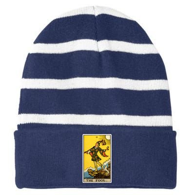 0. The Fool Tarot Card Striped Beanie with Solid Band