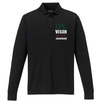 0% Vegan Great Gift Meat Eater Carnivore Bbq Smoker Grillfather Great Gift Performance Long Sleeve Polo