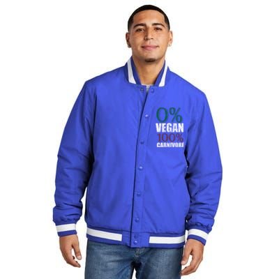 0% Vegan Great Gift Meat Eater Carnivore Bbq Smoker Grillfather Great Gift Insulated Varsity Jacket