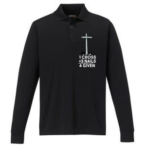 1 Cross Plus 3 Nails Equals 4 Given Performance Long Sleeve Polo