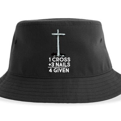 1 Cross Plus 3 Nails Equals 4 Given Sustainable Bucket Hat