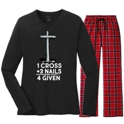 1 Cross Plus 3 Nails Equals 4 Given Women's Long Sleeve Flannel Pajama Set 