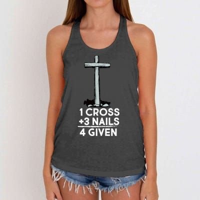 1 Cross Plus 3 Nails Equals 4 Given Women's Knotted Racerback Tank