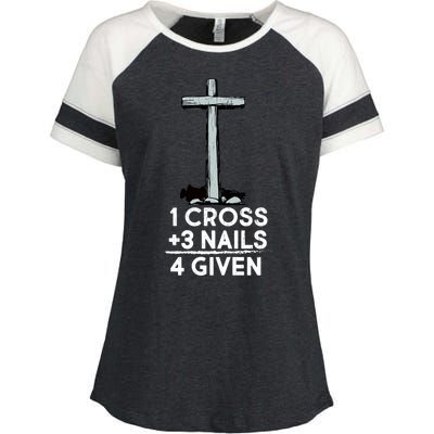 1 Cross Plus 3 Nails Equals 4 Given Enza Ladies Jersey Colorblock Tee