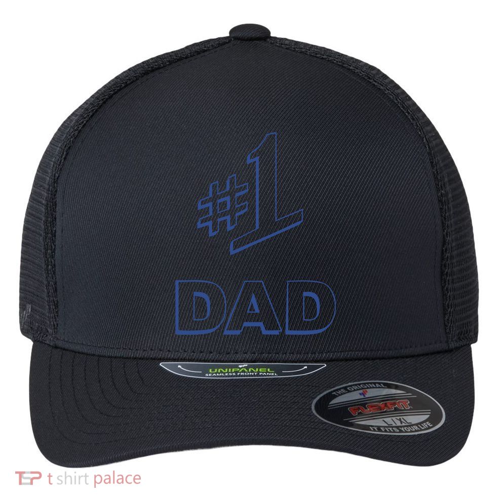 #1 Dad Number One Logo Flexfit Unipanel Trucker Cap