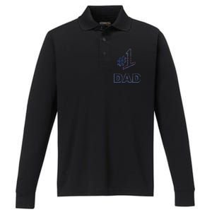 #1 Dad Number One Logo Performance Long Sleeve Polo