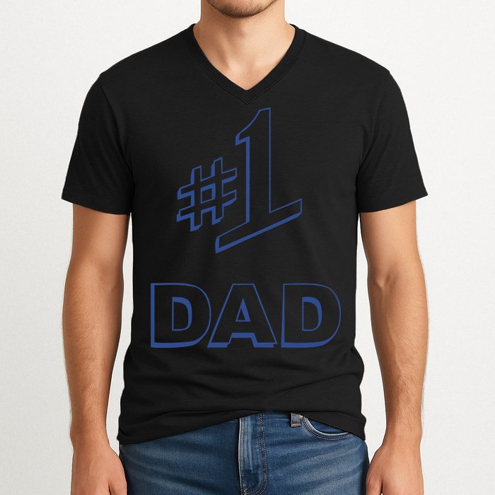 #1 Dad Number One Logo V-Neck T-Shirt
