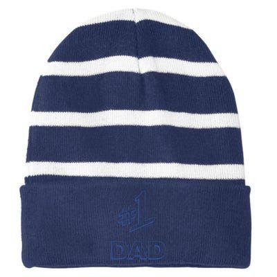 #1 Dad Number One Logo Striped Beanie with Solid Band