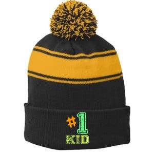 #1 Kid Stripe Pom Pom Beanie