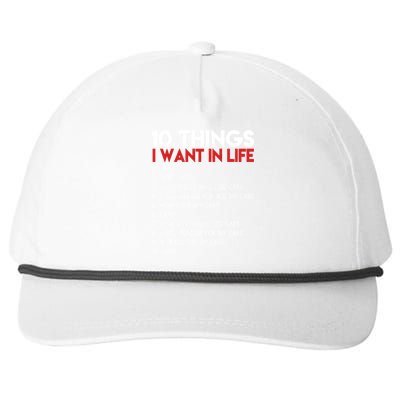 10 Things I Want In life Cars And More Cars Snapback Five-Panel Rope Hat