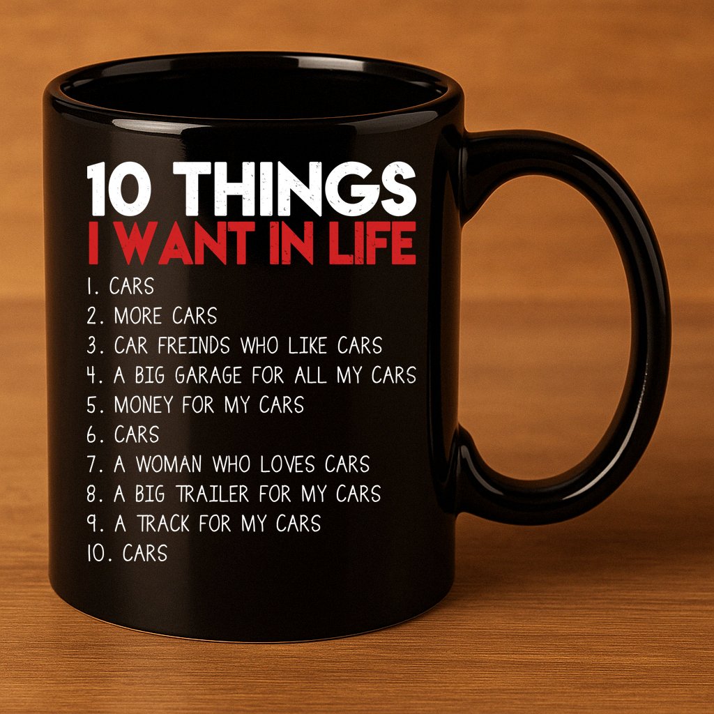 10 Things I Want In life Cars And More Cars 11oz C Handle Ceramic Mug