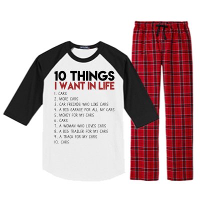 10 Things I Want In life Cars And More Cars Raglan Sleeve Pajama Set