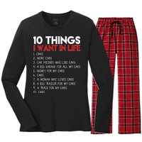 10 Things I Want In life Cars And More Cars Women's Long Sleeve Flannel Pajama Set 